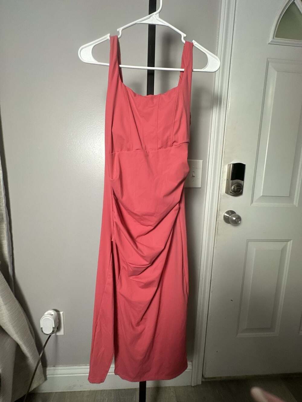 Halara SoftlyZero Airy  Backless Corset Ruched Split Bodycon Midi Dress#942